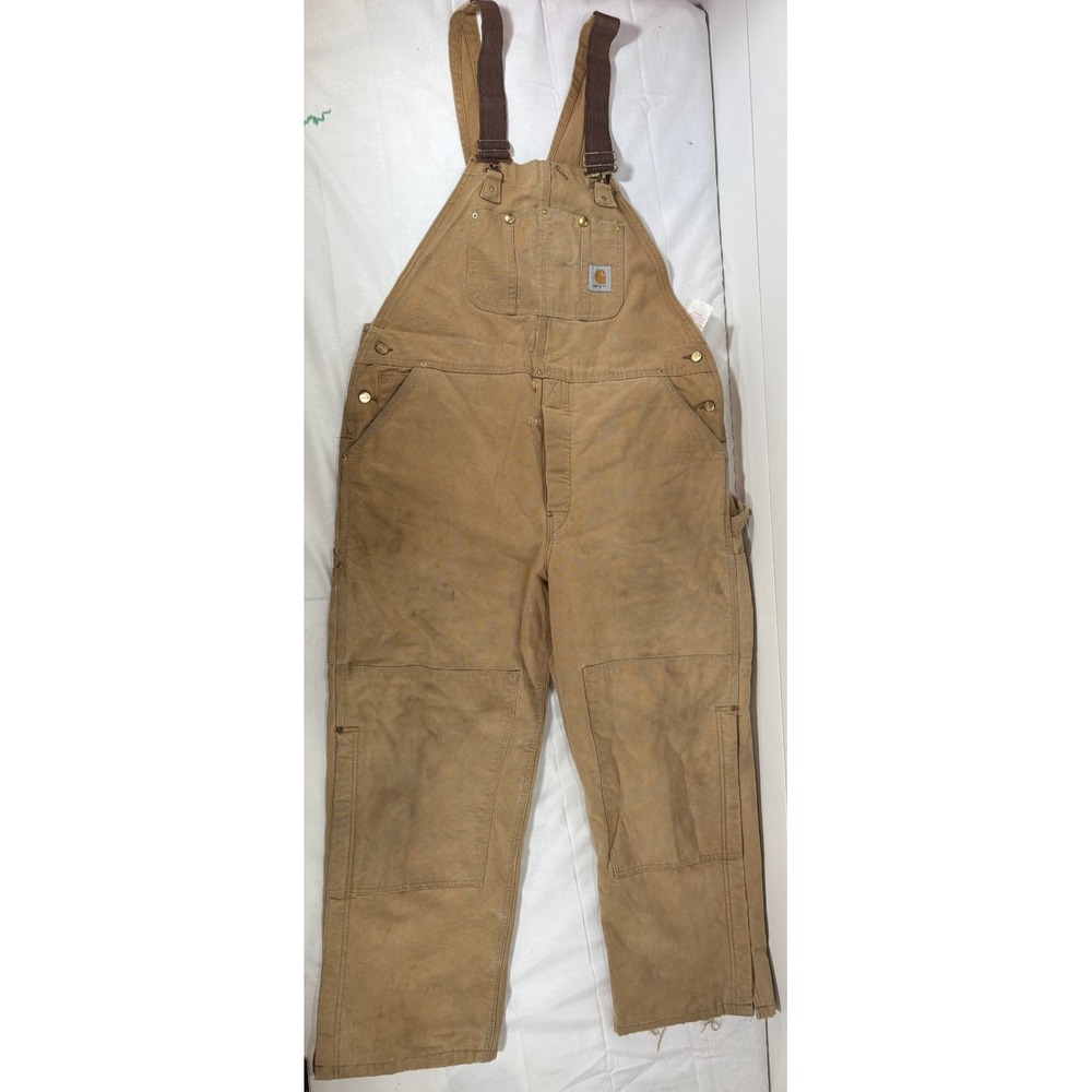 Carhartt Adult Men's 44x30 Tan Overalls Insulated Double Knee Bib Duck Canvas